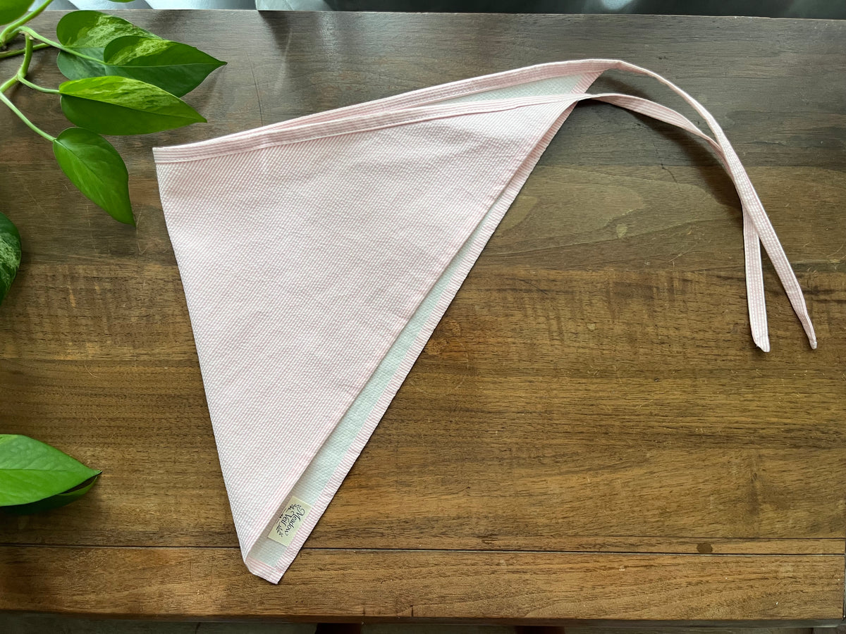 Pink & White Cotton Seersucker Headscarf