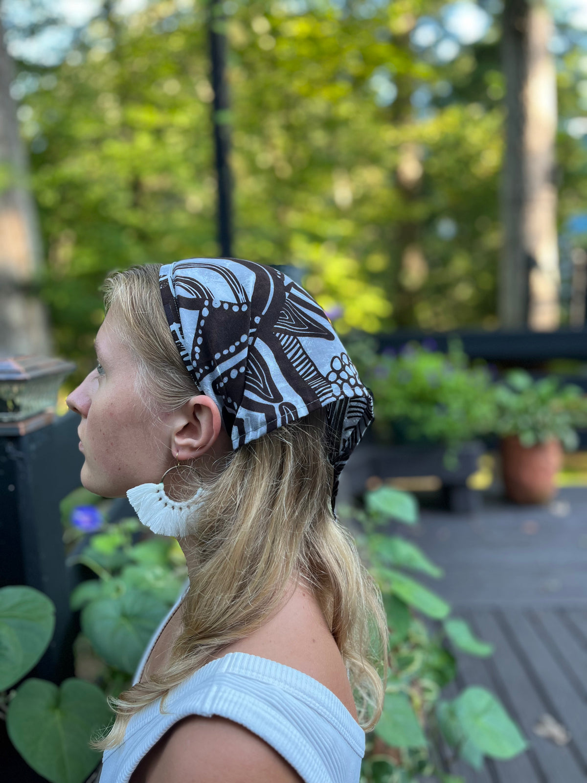 Grey & Brown Geometric Headscarf